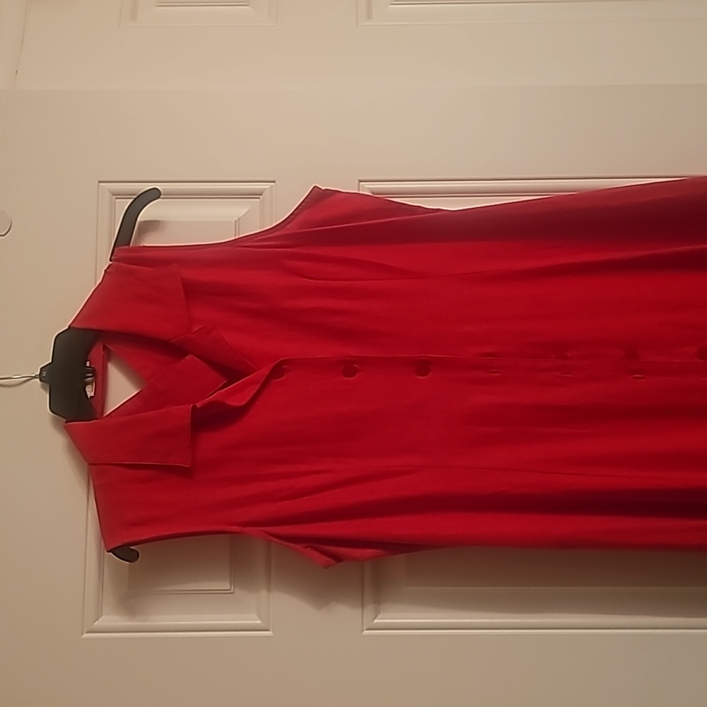 Red Knee Length linen dress